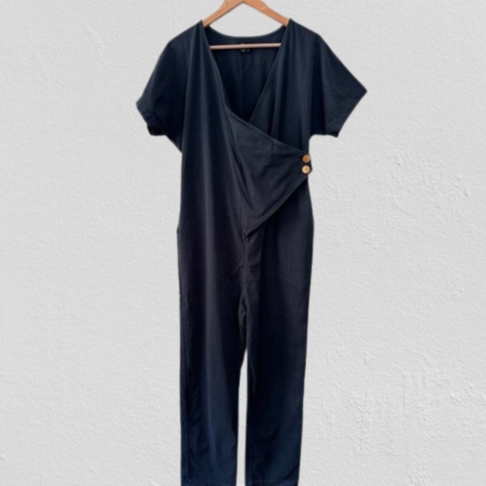 Mien Navy Blue Jumpsuit Button Organic Cotton Women's XL